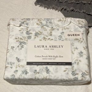 Laura Ashley Cotton Percale Sheet Set - Blue and Cream Floral